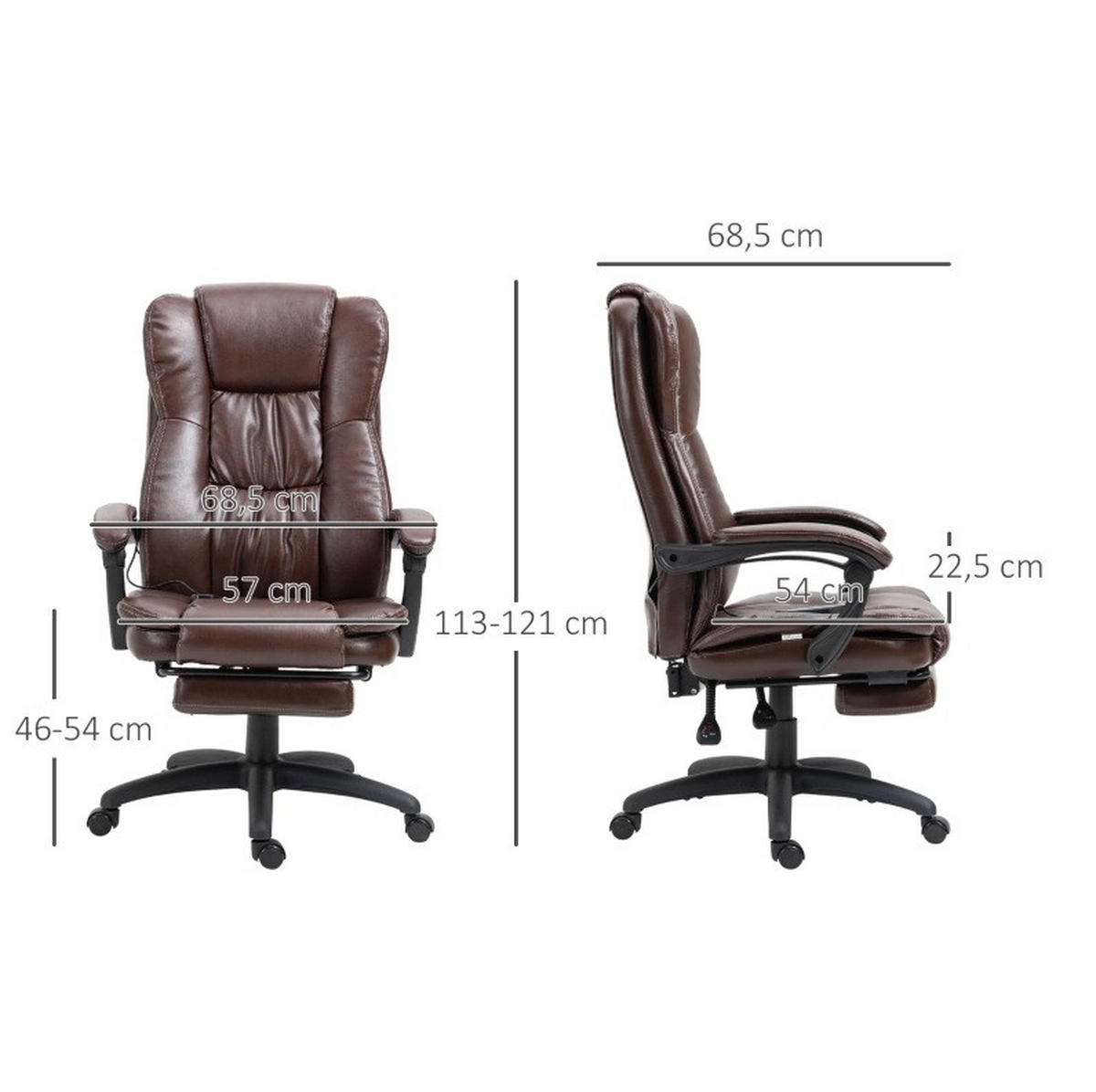 DREHSTUHL 68,5/68,5/113-121 cm in Braun mit Massagefunktion und Fußstütze - Braun, Kunststoff (68.5/121/68.5cm) - Flora Grace