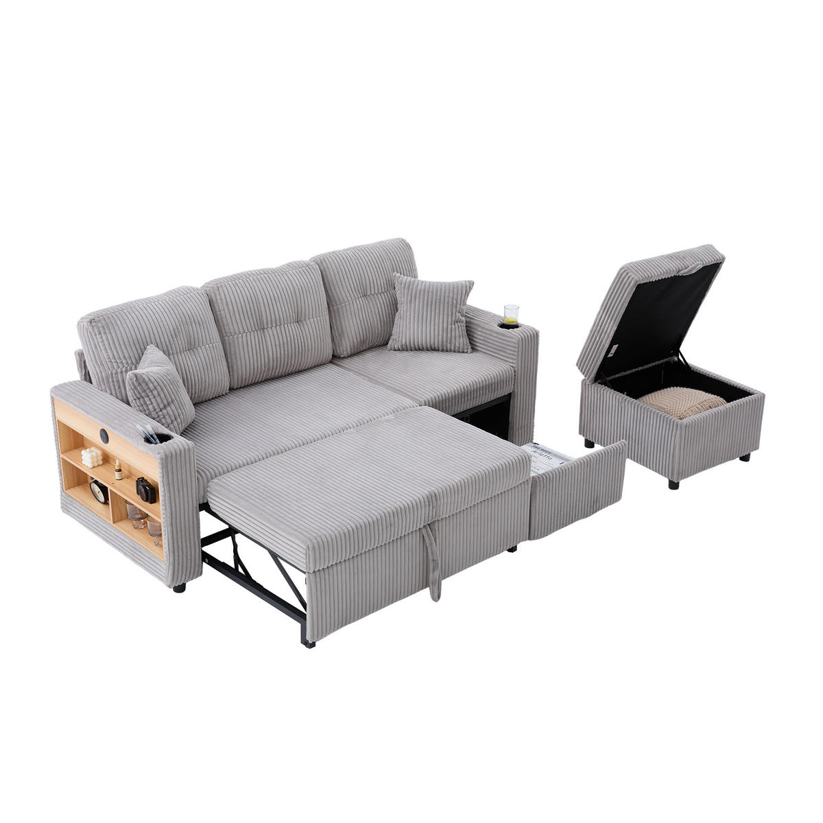 ECKSOFA 196/82/85 cm Hellgrau - Hellgrau, Textil (82/196cm)