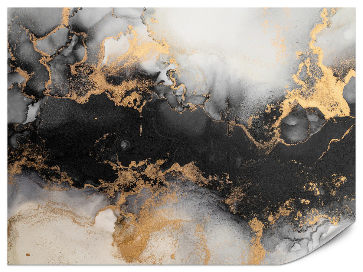 FOTOTAPETE für Wohnzimmer Marmor Klassisch Gold Akzente 100x70 - Gelb/Beige, Papier (100/70cm) - Muralo