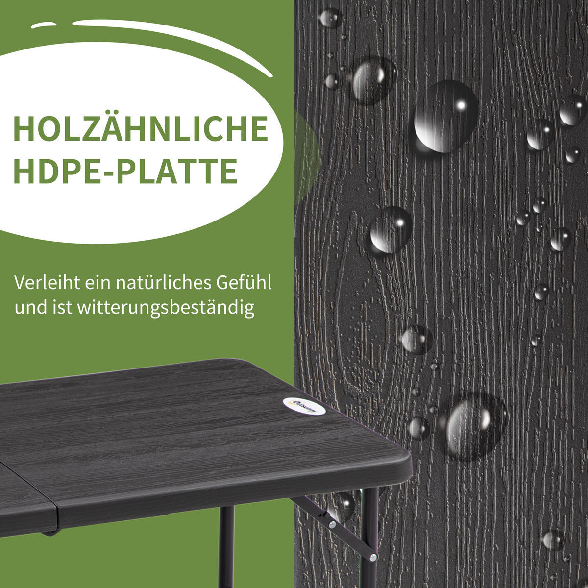 GARTENTISCH, Dunkelgrau, Stahl, HDPE - Dunkelgrau, Kunststoff/Metall (118/60/74cm) - Outsunny