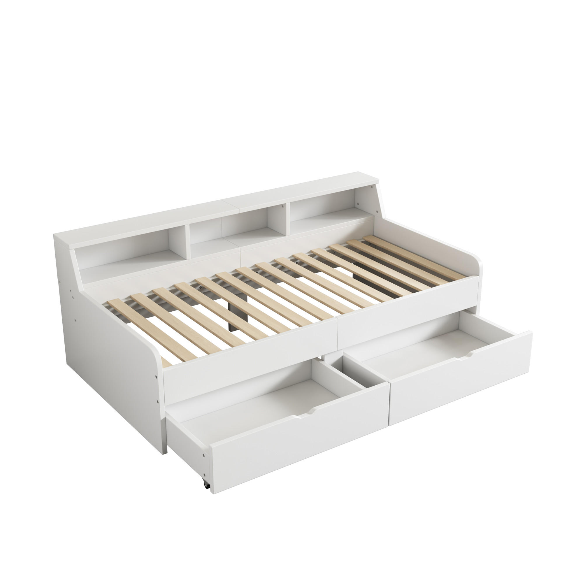TAGESBETT 90/200 cm DE-04778, mit 2 Schubladen und Staufächern in Weiß - Weiß, Holz/Holzwerkstoff (90/200cm) - ComfortXL