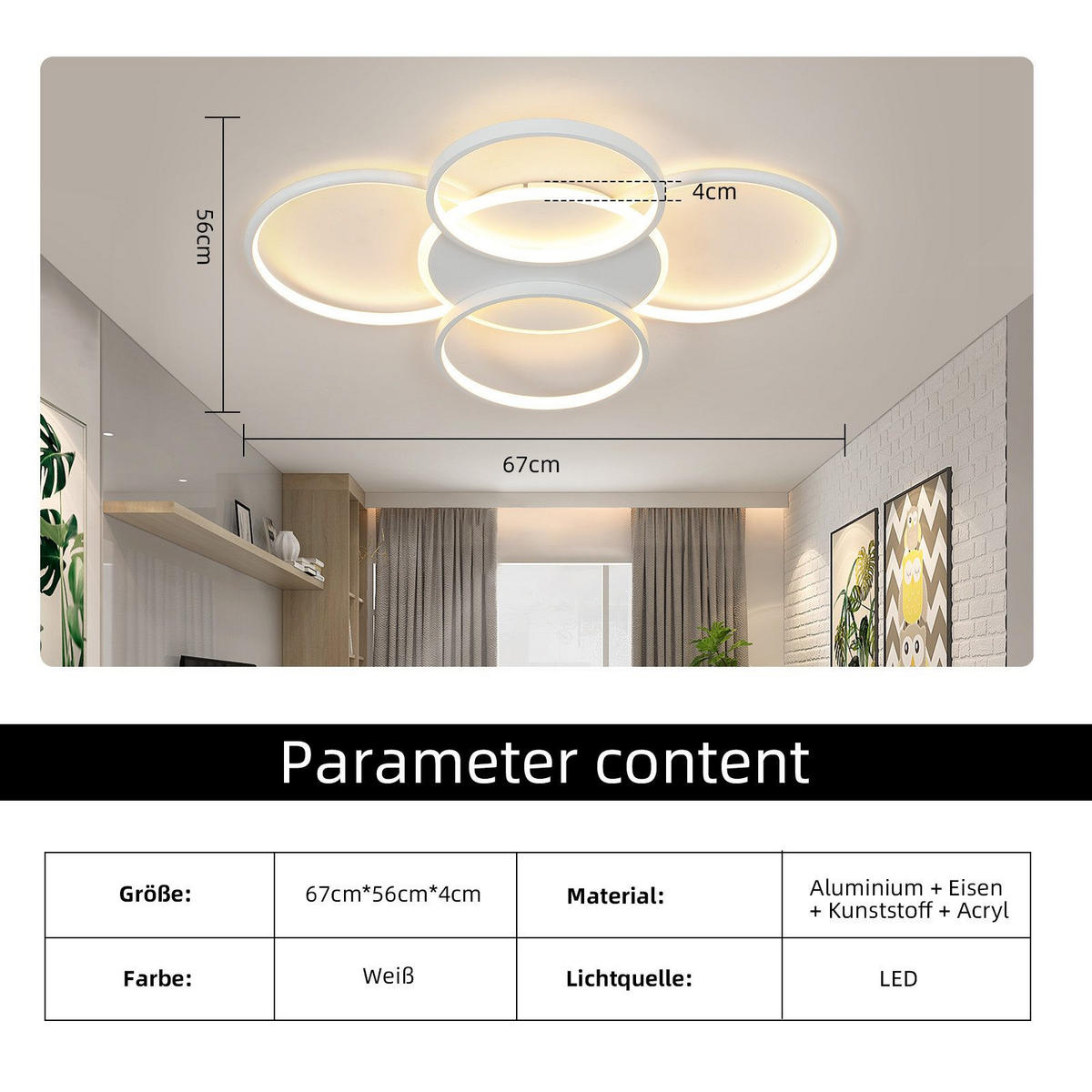 LED-DECKENLEUCHTE Rabenwacht 55.5/6/67 cm - Weiß, Kunststoff (67/55.5/6cm) - ZMH