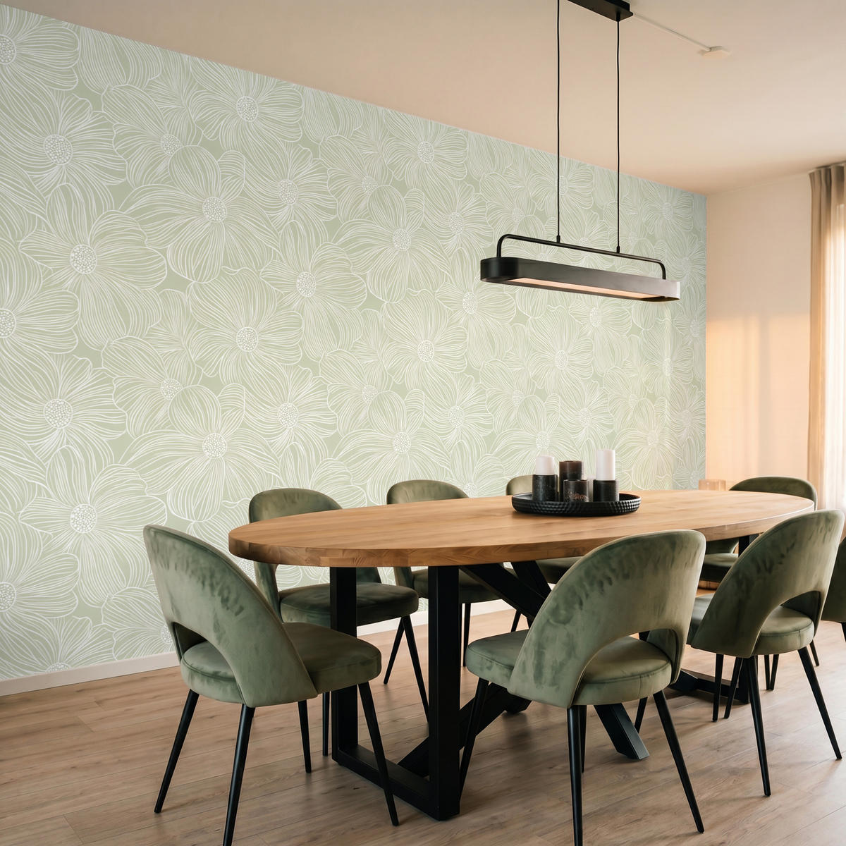TAPETE - Gelassenheit - Blumen - Grün - 400x220 cm - Salbeigrün, Papier (400/220cm) - OnlyWow