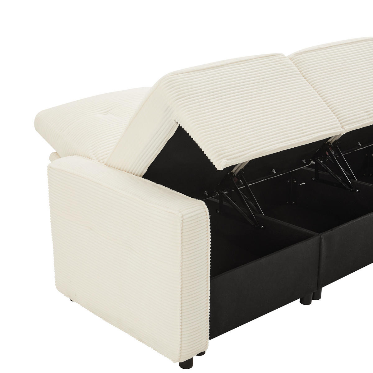 ECKSOFA 280/146/85 cm Beige aus Cord mit Stauraum und Hocker - Beige, Textil (146/280cm) - OKWISH