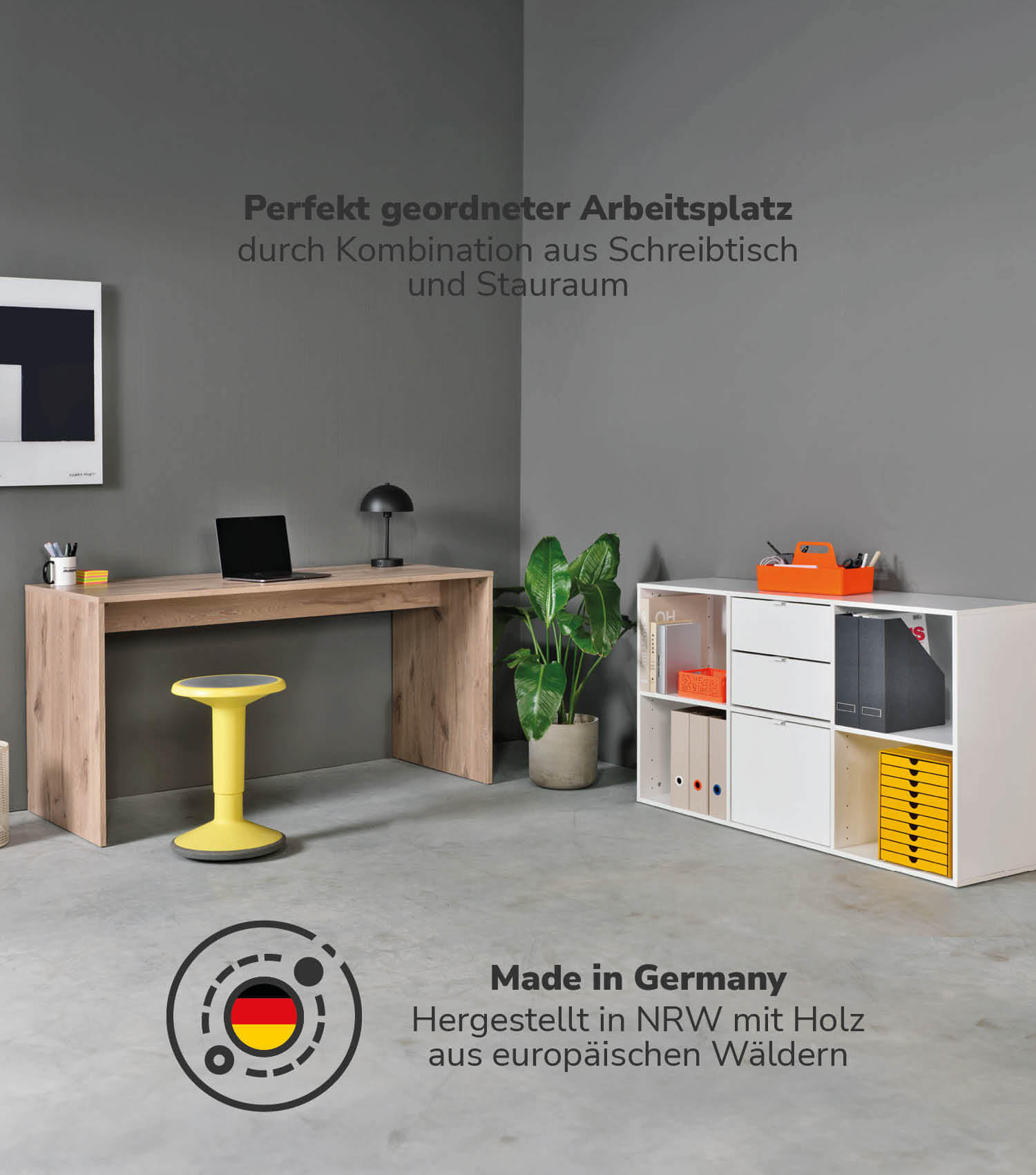 SCHREIBTISCH Der Produktive - Eichefarben/Weiß, Holzwerkstoff (65/145/77cm) - Mokebo