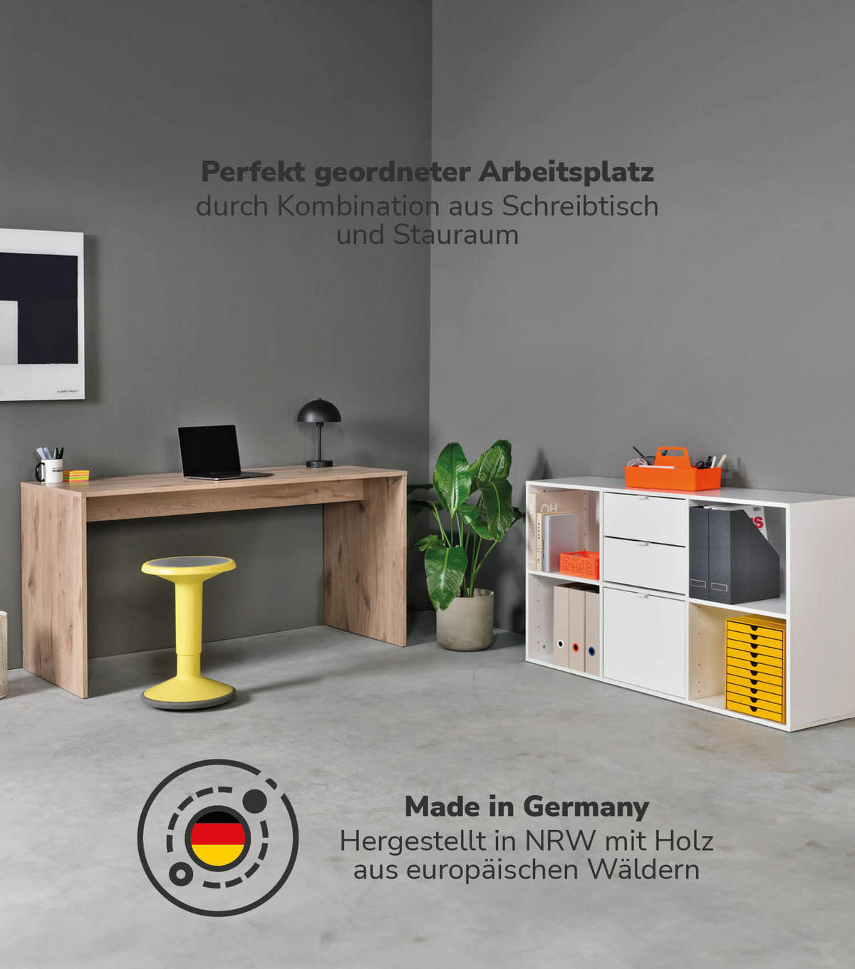 SCHREIBTISCH Der Produktive - Eichefarben/Weiß, Holzwerkstoff (65/145/77cm) - Mokebo