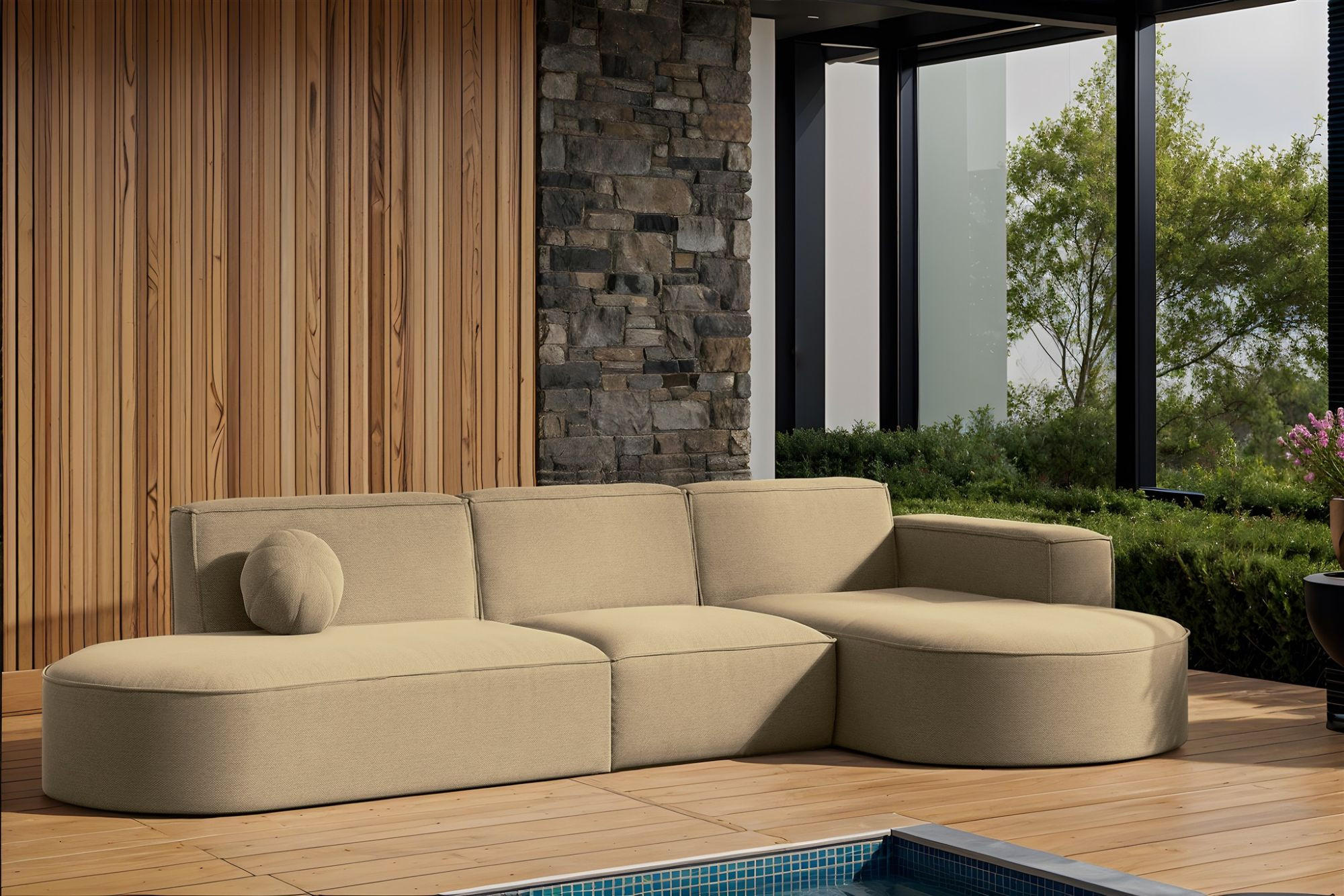 ECKSOFA Sunday - Beige, Holzwerkstoff (296/78/165cm) - Fun Möbel