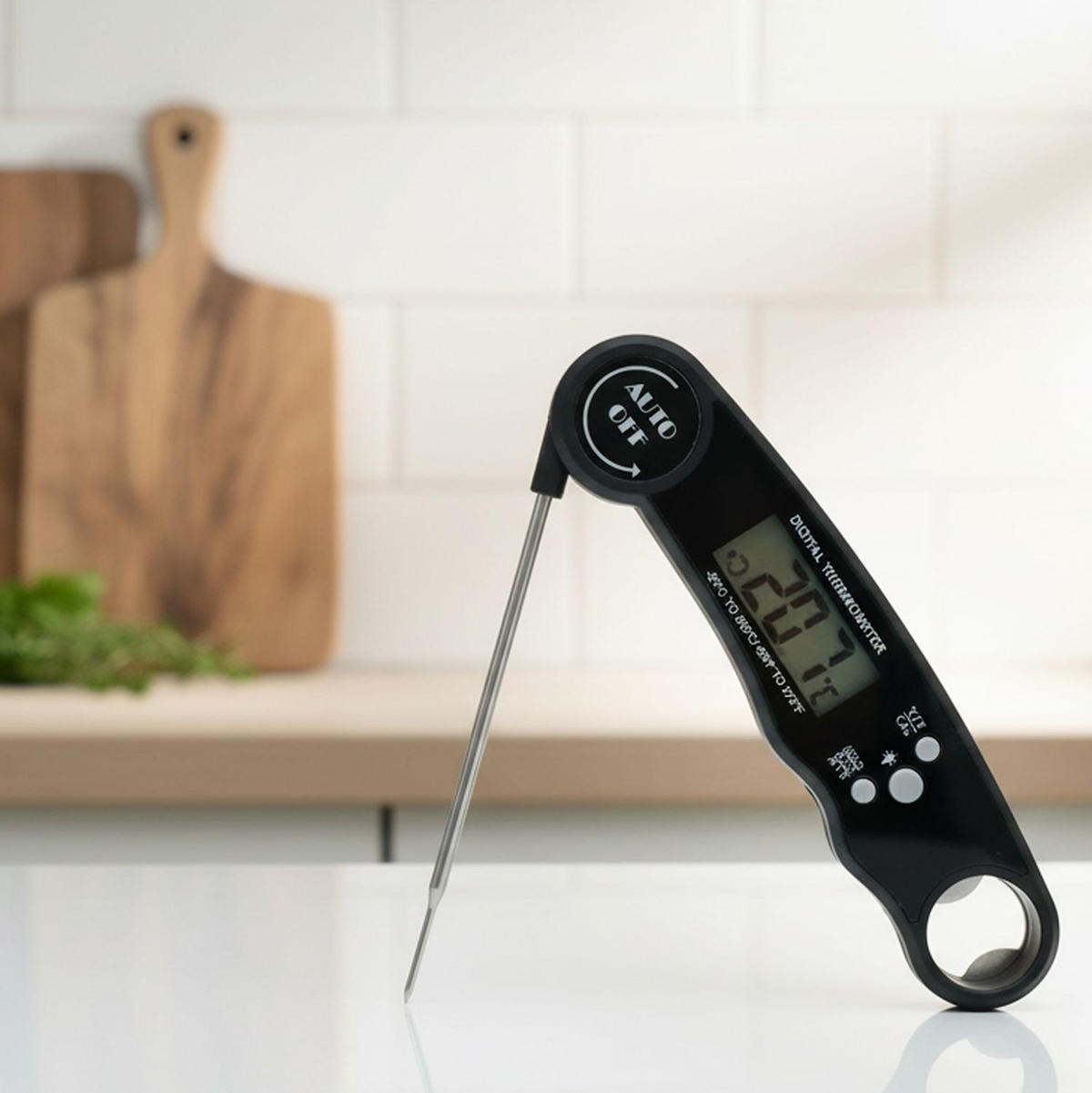 KÜCHENTHERMOMETER mit LCD-Display und Alarmfunktion - Schwarz, Kunststoff - Intirilife