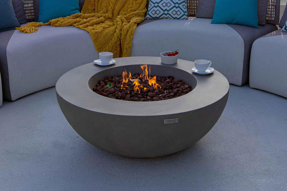 FEUERTISCH LUNAR BOWL Gasfeuerstelle aus GFRC-Beton 107/107/ 40cm - Hellgrau, Naturmaterialien (107/40/107cm) - Elementi