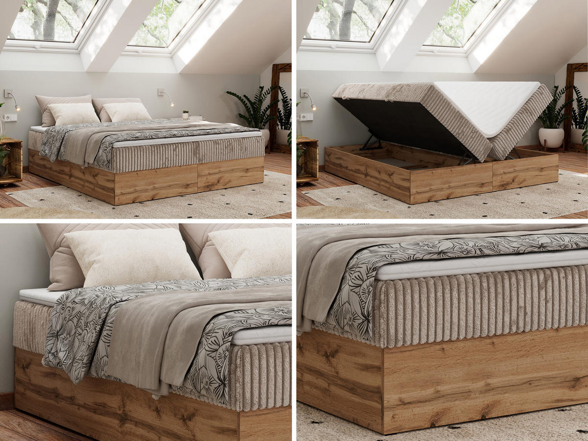 BOXBETT WOOD ZERO 140/200 - Hellbraun Cord - H4 - Topper T25 - světle hnědá, textil (140/200cm) - MKS