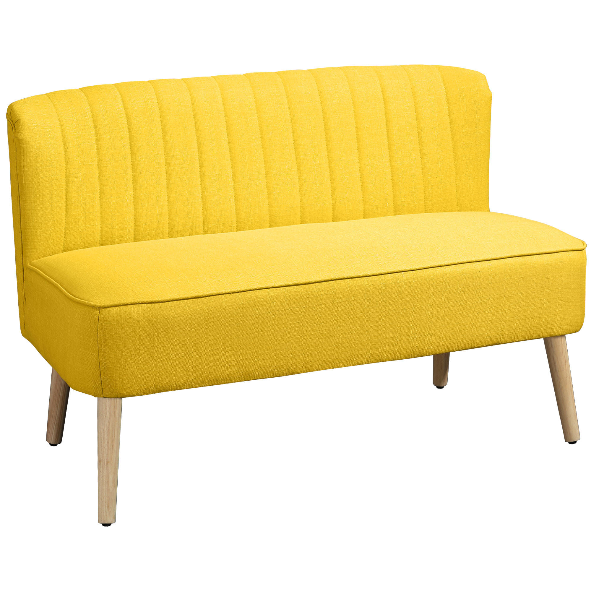 SOFA 2-Sitzer Couch Stoffsofa Sitzmöbel Polstersofa Loungesofa breit Gelb - Gelb/Naturfarben, Holz/Textil (56.5/77/117cm) - HOMCOM