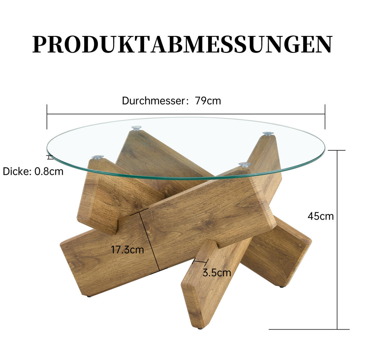 KONFERENČNÍ stolek 79/79/45 cm transparentní v dekoru dřeva z MDF a skla s křížovou podnoží - čirá, kompozitní dřevo (79/79/45cm) - OKWISH