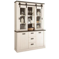 BUFFETSCHRANK weiß Pinie, anthrazit, Landhaus, Vitrinenschrank 133 x 201 cm - Anthrazit/Weiß, Holzwerkstoff/Metall (133/201/37cm) - Furn.Design