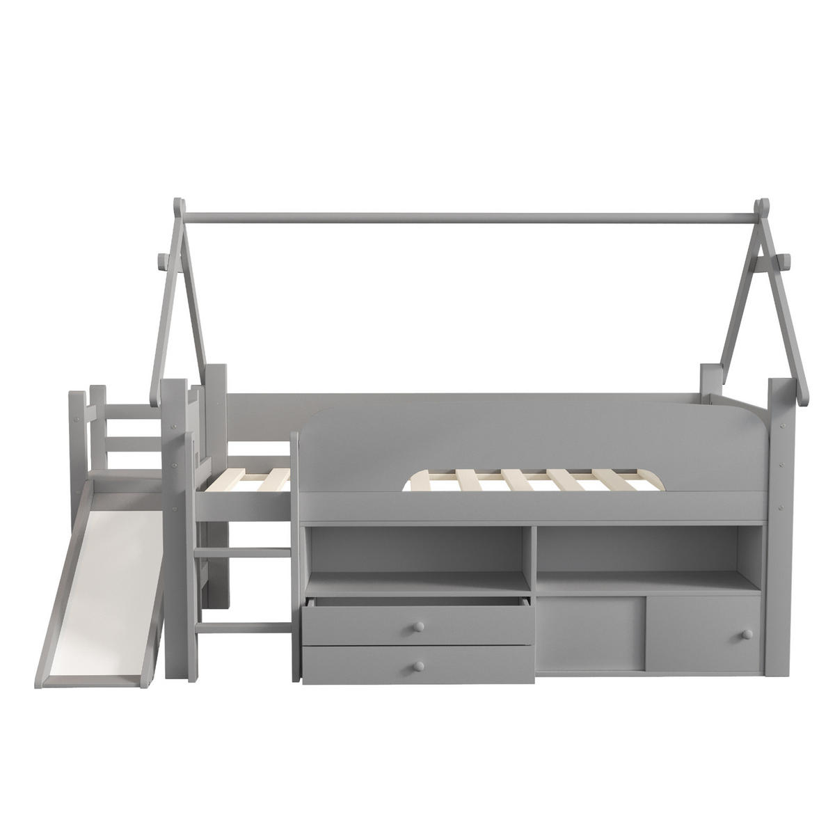 PATROVÁ postel 90/200 cm šedá z masivního dřeva a MDF s výsuvem - šedá, kompozitní dřevo (90/200cm) - OKWISH