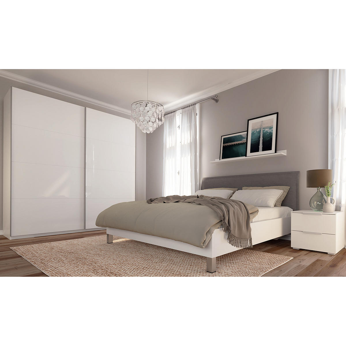 SCHWEBETÜRENSCHRANK - Weiß Hochglanz/Weiß, Holzwerkstoff (225/222/68cm) - home24