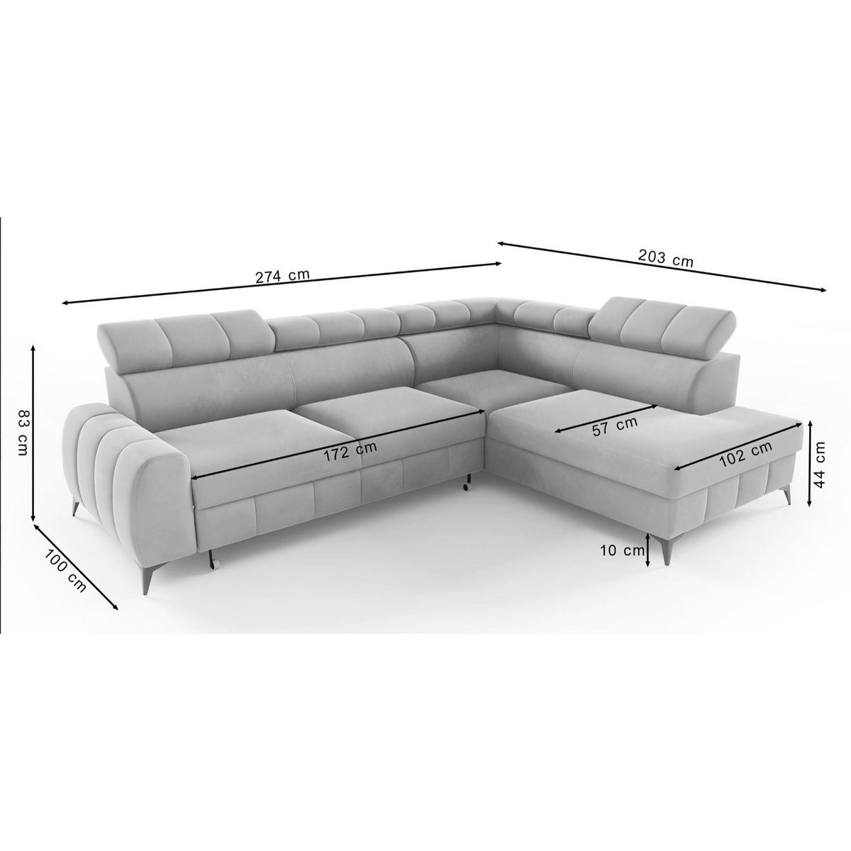 ECKSOFA London Dunkelgrau Velours - Dunkelgrau/Schwarz, Textil/Metall (203/274cm) - Selsey