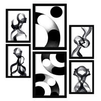 POSTER Set Mit 6 Stille Streifen In Liebhaber Abstrakt Ästhetische Dekorative Gemälde Für Ihr Wohnzimmer Schlafzimmer Zuhause A3 & A4 Schwarzer Rahmen - Schwarz, Papier (29/3cm) - Nacnic