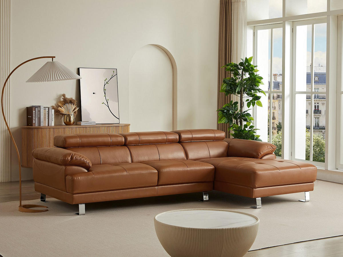 SOFA ohne Schlafmöglichkeit - -Sitzer - Leder - Camel - - Braun, Leder (265/74/165cm) - Vente-Unique