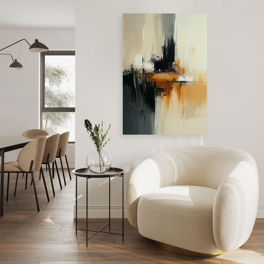 LEINWANDBILD Abstraktion beige orange schwarz 80x120cm - Beige, Textil (80/120cm) - Feeby