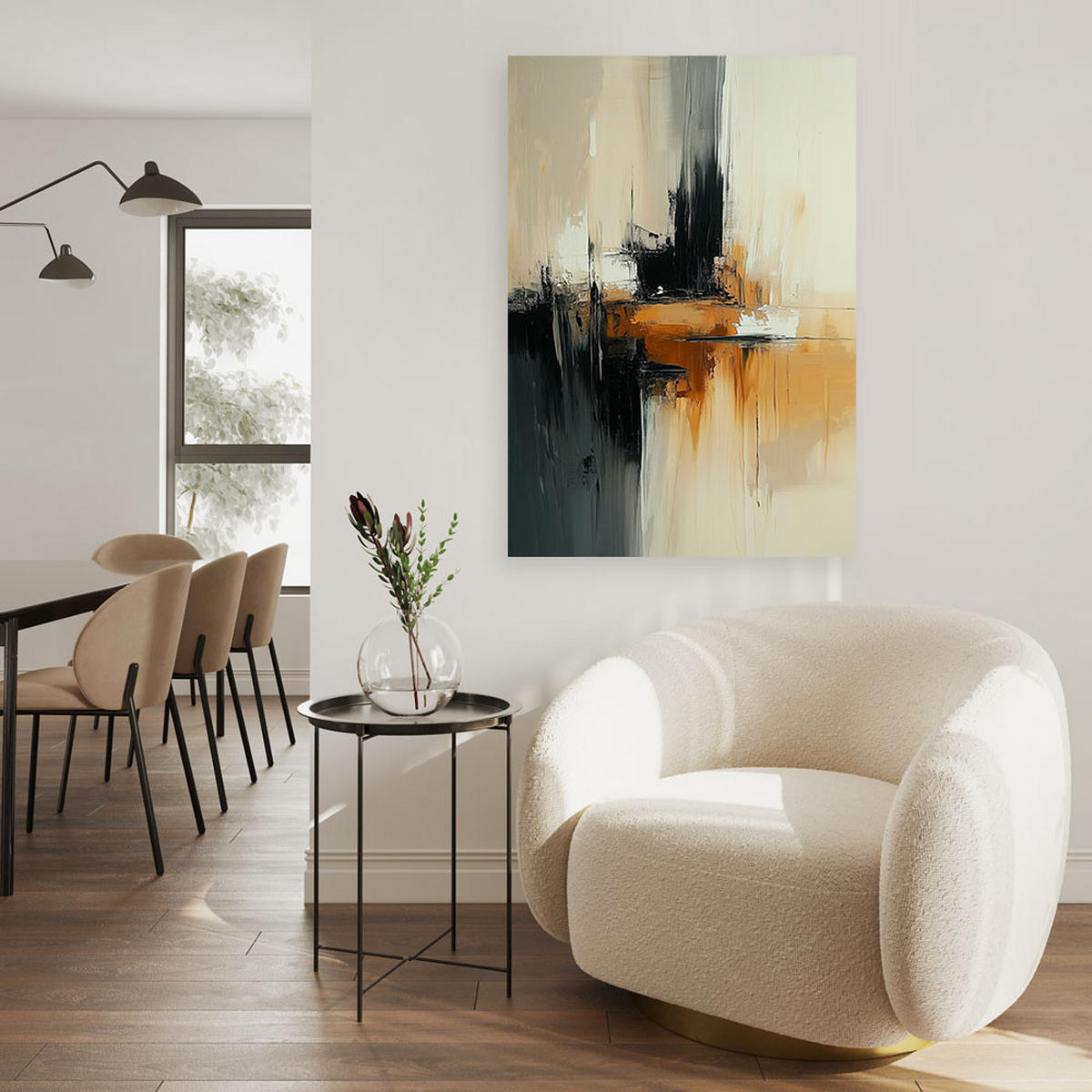 LEINWANDBILD Abstraktion beige orange schwarz 80x120cm - Beige, Textil (80/120cm) - Feeby