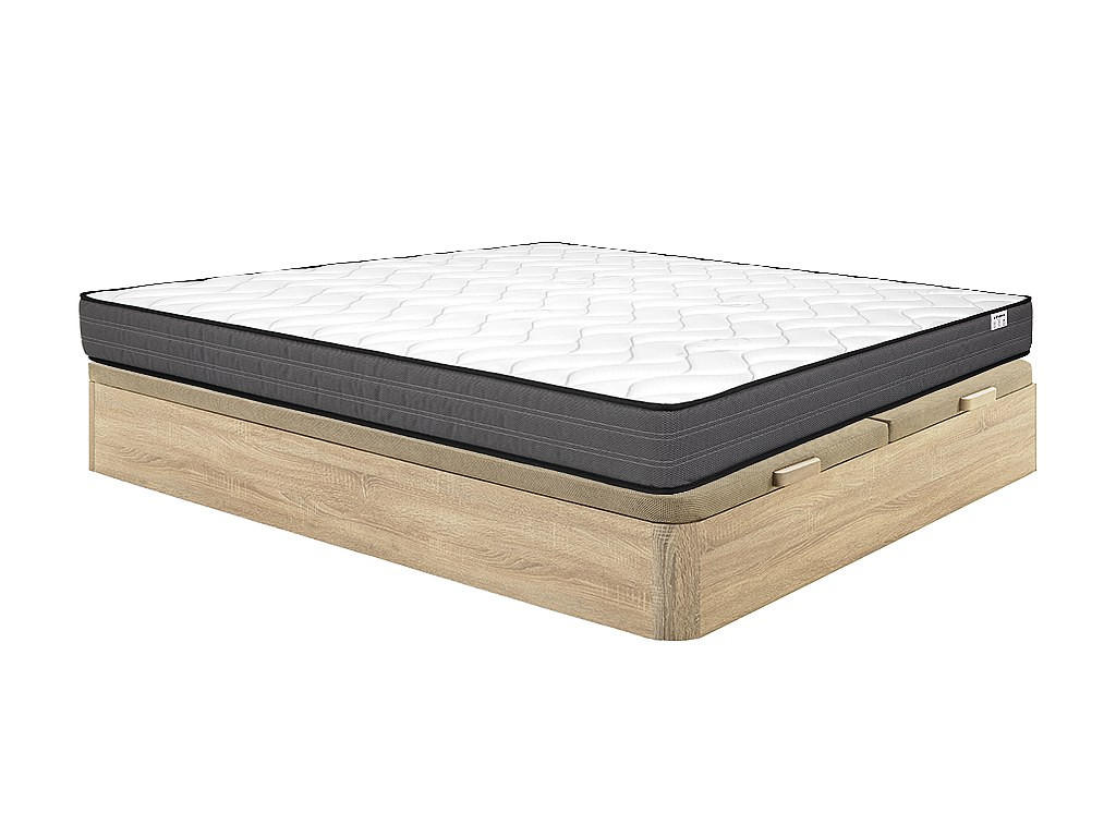 MATRATZE und Bettgestell mit Lattenrost und Bettkasten - 2 Personen - stoff - naturfarben hell Ambracie - Naturfarben, Holz/Holzwerkstoff (180/200cm) - Vente-Unique