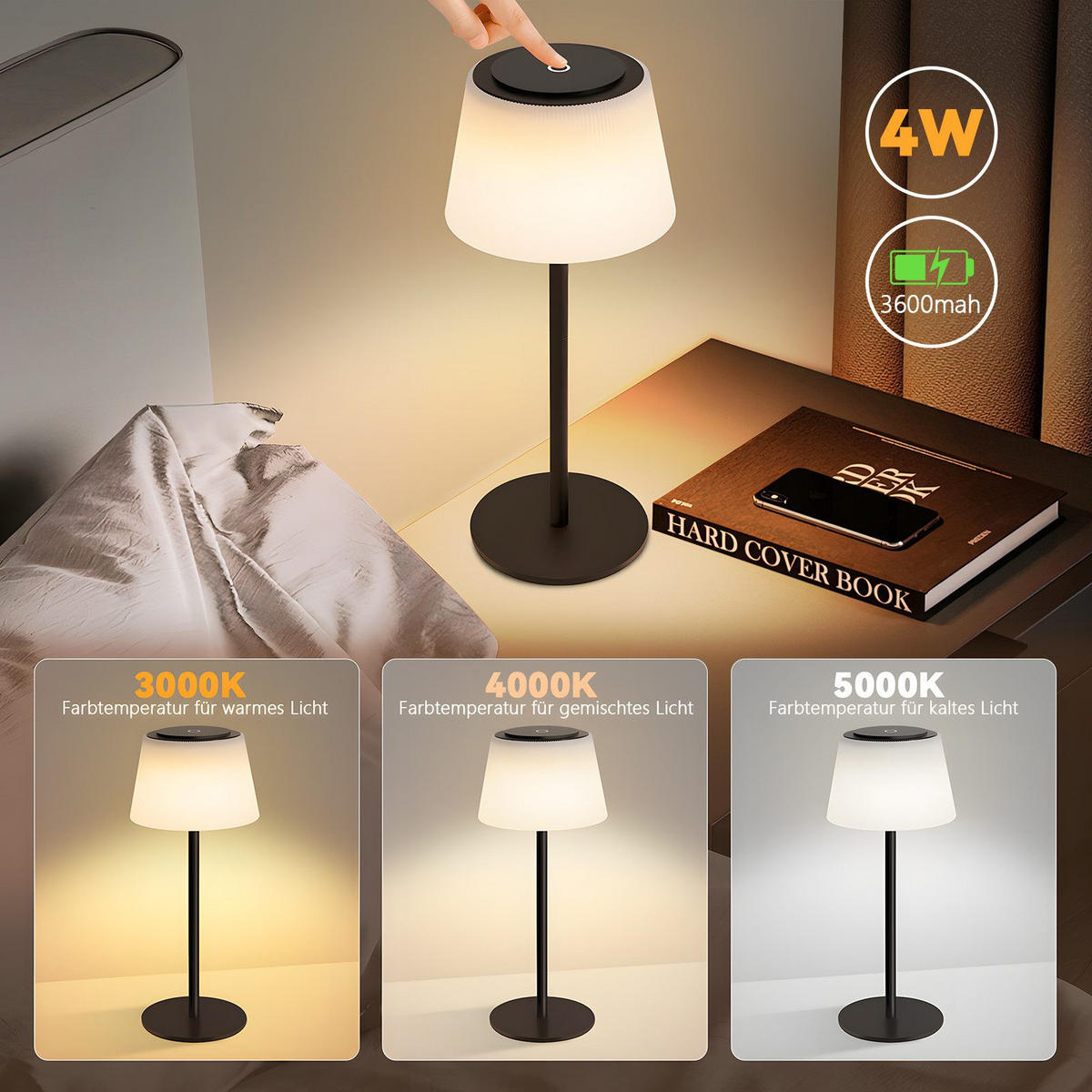 LED stolní lampa Abderhalden 13/13/30,5 cm - černá, plast (13/13/30.5cm) - Nettlife