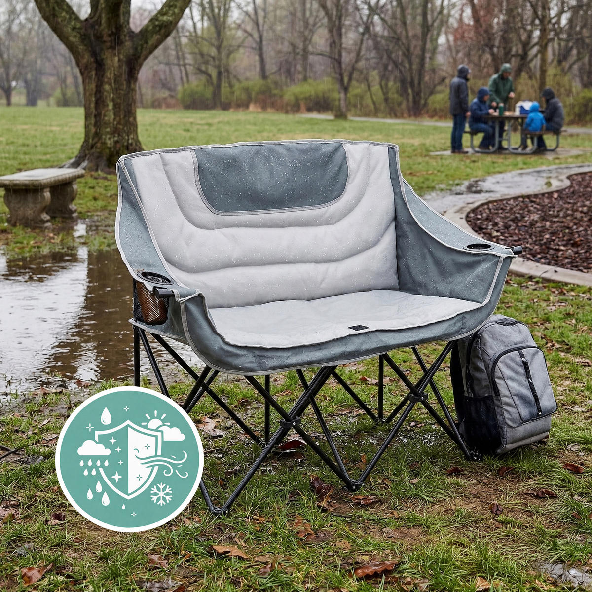 CAMPINGBANK Grau klappbar 2-Sitzer Getränkehalter - Multicolor, Kunststoff/Textil (139/95/53cm) - Relaxdays