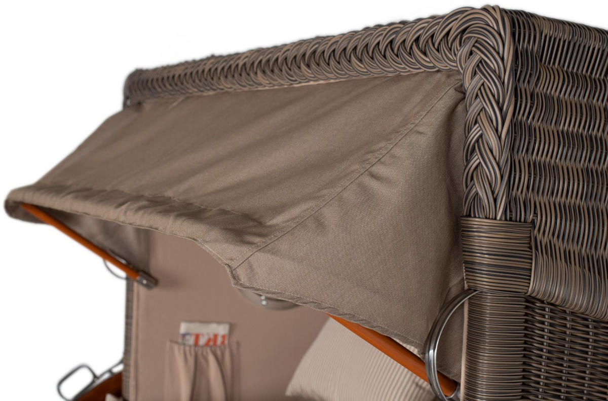 STRANDKORB Komplettset: Ammersee Mahagoni Bullauge - PE grau - Modell 534 - Beige/Braun, Holz/Kunststoff (125/165/80cm) - bene living