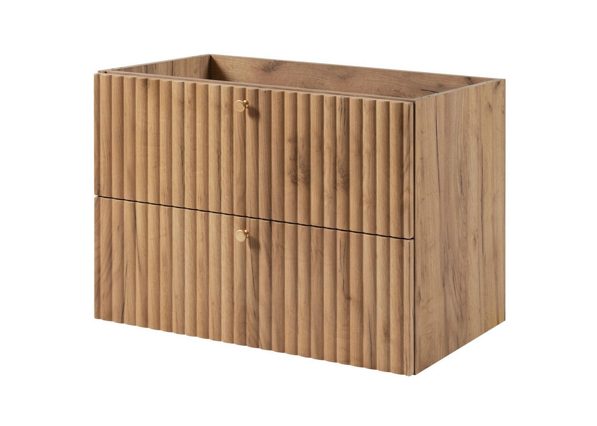 WASCHBECKENUNTERSCHRANK BELLO geriffelt Eiche Craft Gold 80/57/46 cm - Eichefarben, Holzwerkstoff/Metall (80.2/57/46cm) - Rodan