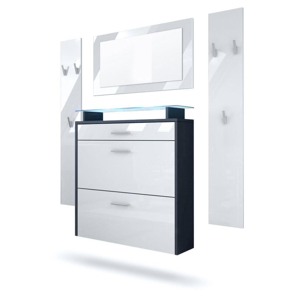 Vladon Garderobe Weiß Hochglanz 180x180x23 cm