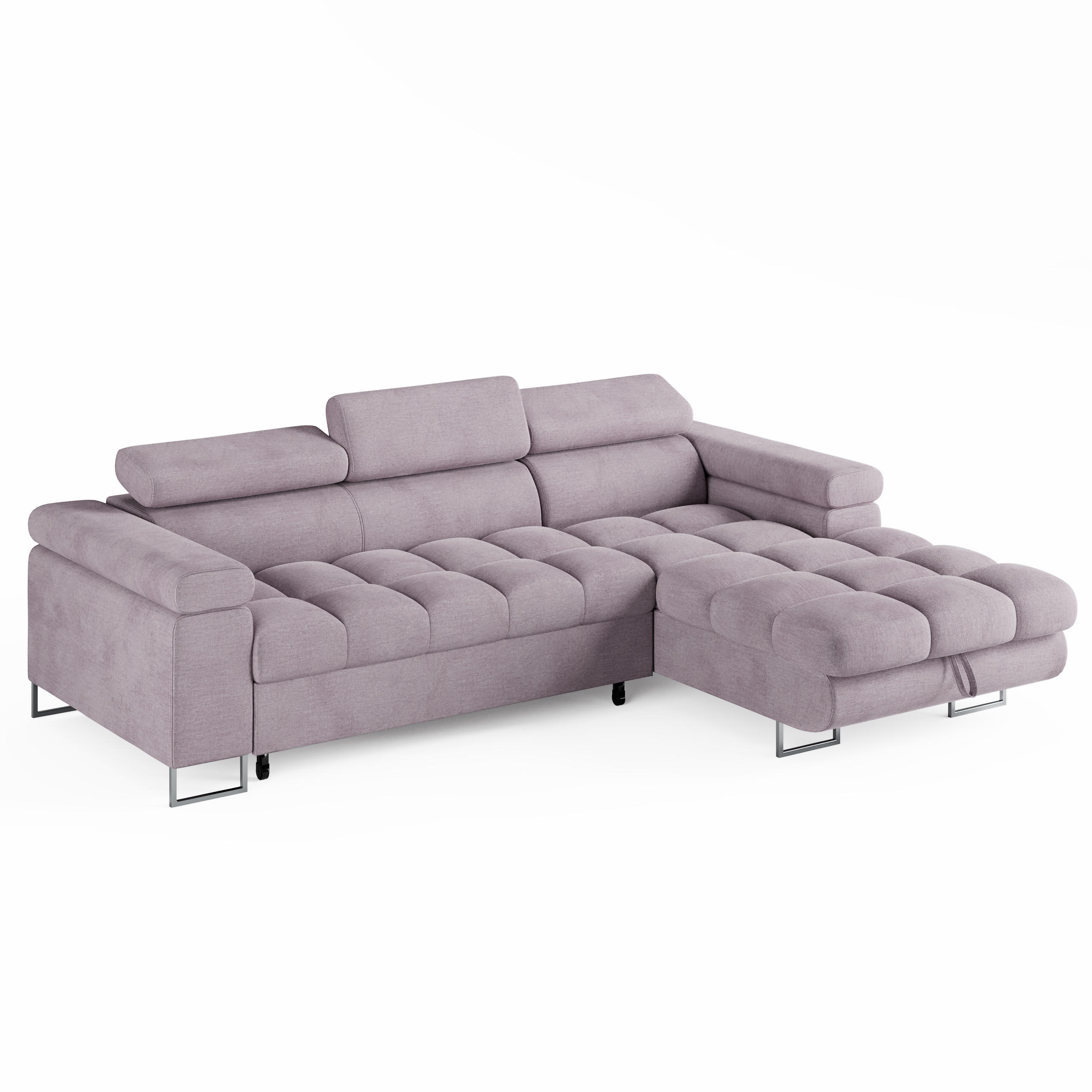 ECKSOFA CLOUD Rechts Hellrosa L-Form Velours-Stoff mit Schlaffunktion und Bettkasten - Chromfarben/Pink, Holz/Metall (175/235cm) - Barchello