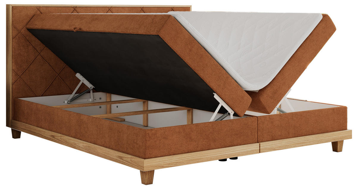 BOXBETT CAICOS 140/200 - Orange Struktur - H4 - Orange, Holz/Textil (140/200cm) - MKS