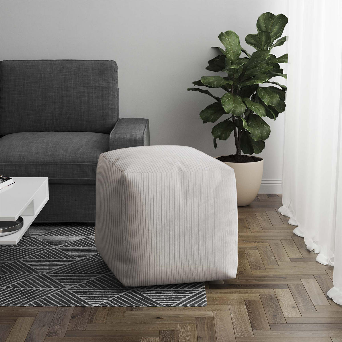 SITZSACK CUBE White Dove - Weiß, Textil (60/60/60cm) - Dreamroots