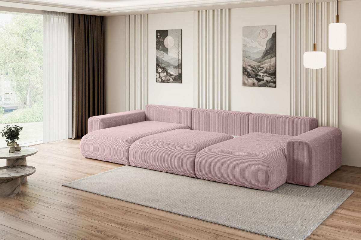 WOHNLANDSCHAFT mit Schlaffunktion und Bettkasten ESKAR-U -352x165x84cm Rosa Cord - Schwarz/Rosa, Holzwerkstoff/Kunststoff (352/84/165cm) - ALTDECOR