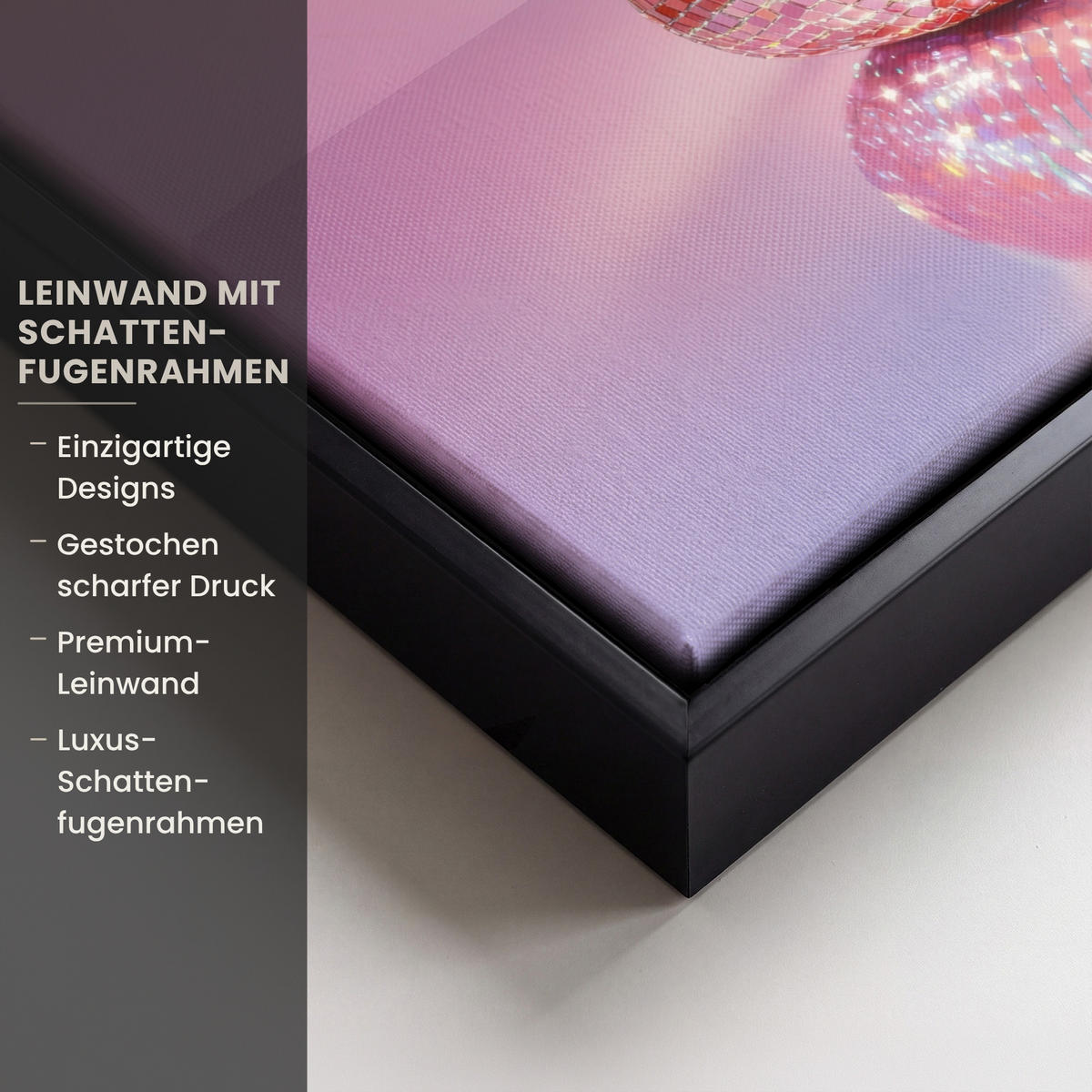 LEINWAND Bilder mit Rahmen - Disco - Obst - Glitzer - Erdbeere - 30x20 - Pink, Textil (30/20cm) - MuchoWow