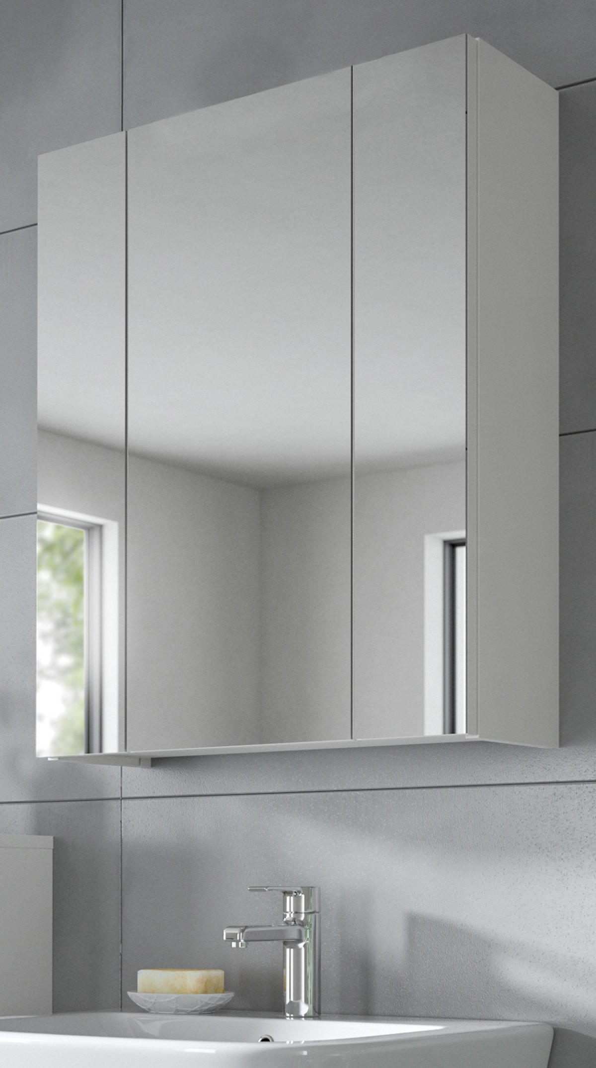 BADEZIMMER Spiegelschrank in weiß Badschrank 3-türig 60 x 70 cm Cover - Weiß, Glas/Holzwerkstoff (60/70/18cm) - Inn.Furn