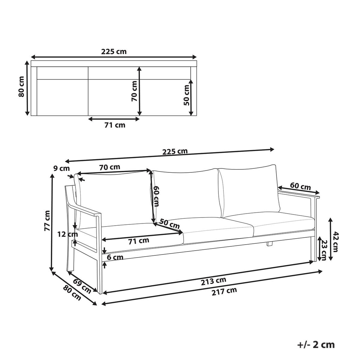 GARTENSOFA 3-Sitzer Grau Kiato - Grau, Metall (225/77/80cm) - Beliani