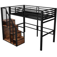 HOCHBETT 90/200 cm DE-01612, in Schwarz, mit Sicherheitsleiter und Ablagefläche - Schwarz, Metall (90/200cm) - ComfortXL