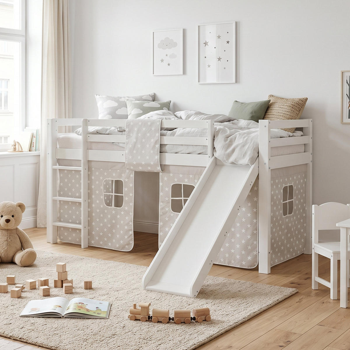HOCHBETT 90/200 cm in weiß mit Lattenrost + Matratze - Weiß, Holz - Homestyle4u