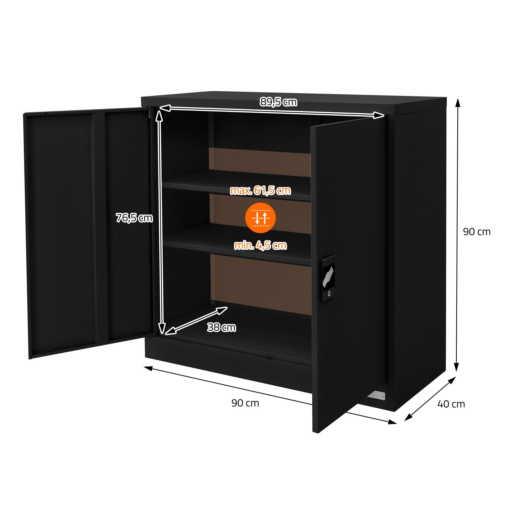 AKTENSCHRANK - Schwarz, Metall (40/90/90cm) - ML-DESIGN