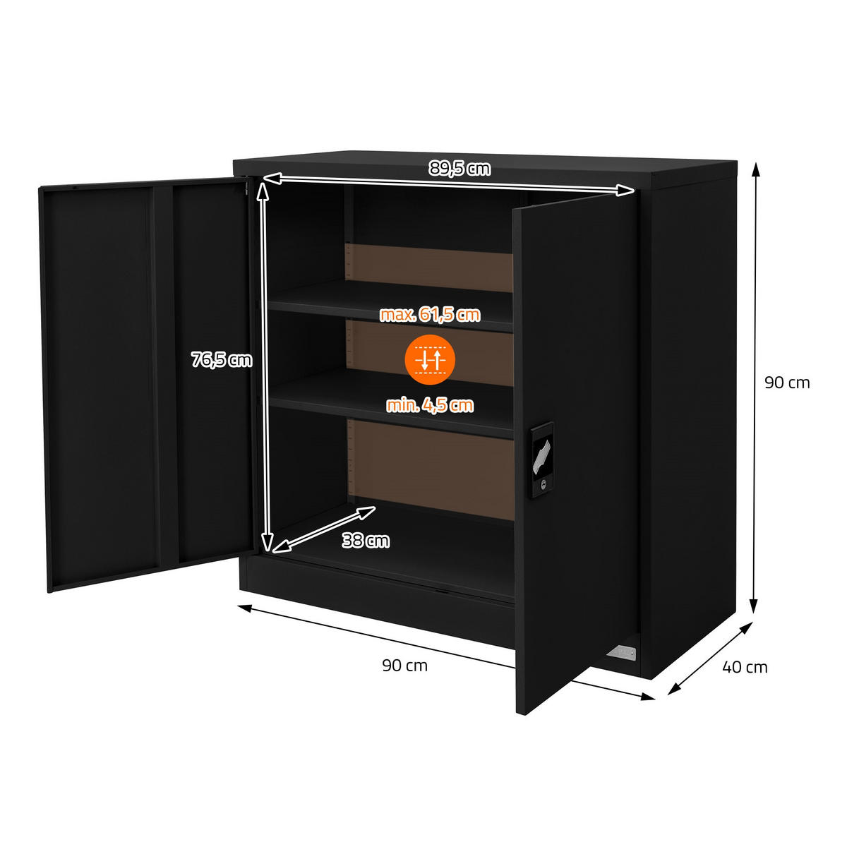 AKTENSCHRANK - Schwarz, Metall (40/90/90cm) - ML-DESIGN