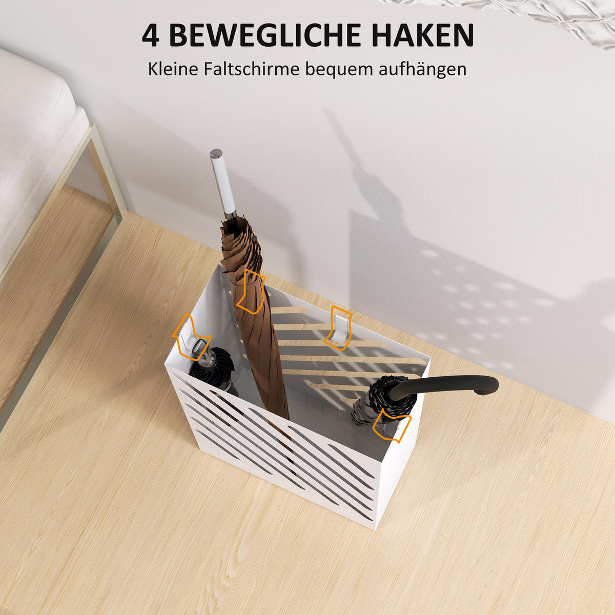 SCHIRMSTÄNDER mit 4 Haken Stahl 28 x 14 x 41 cm Weiß - Weiß, Metall (28/41/14cm) - HOMCOM