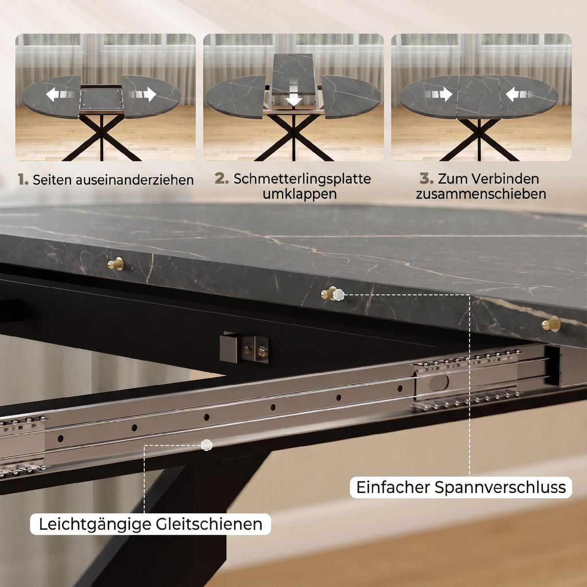 ESSTISCH Schwarz ausziehbar 135/100/75 cm - Schwarz, Metall (135/100/75cm) - PANGIVO