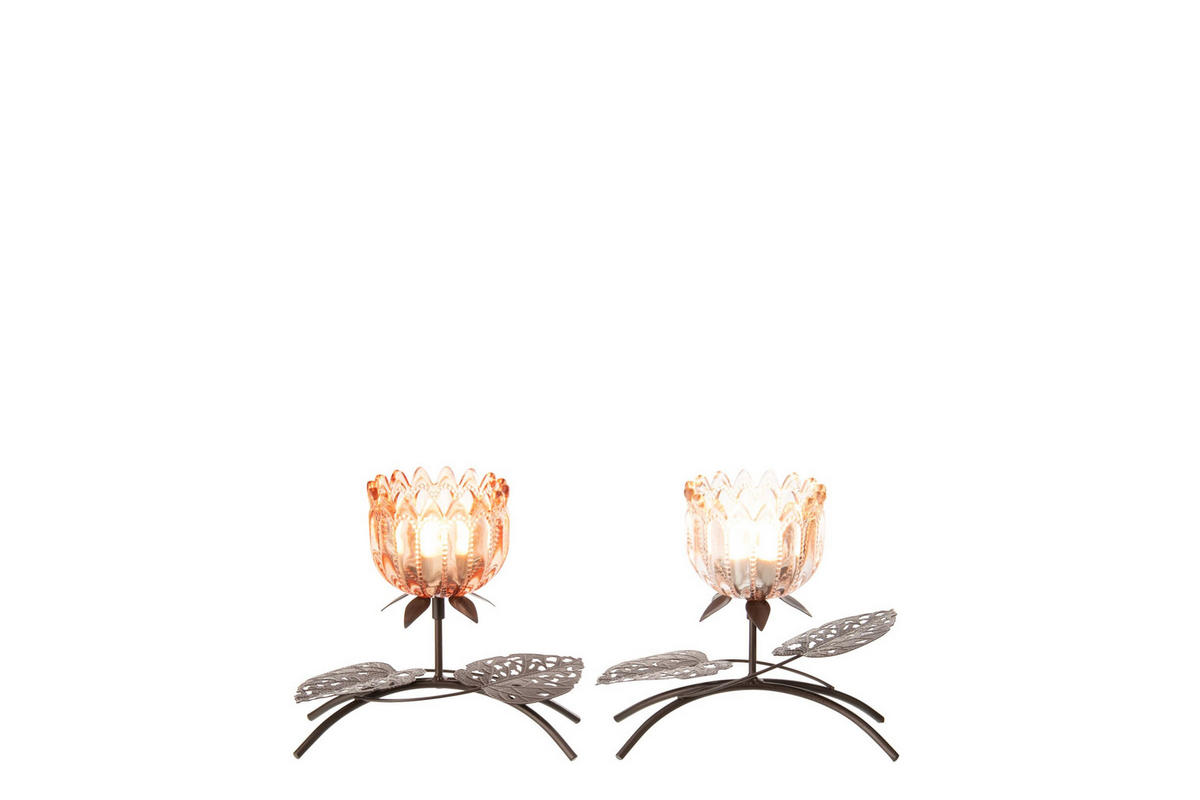 WINDLICHT BLUME (2ER SET) - Orange, Glas (10.5/18.5cm) - J-Line