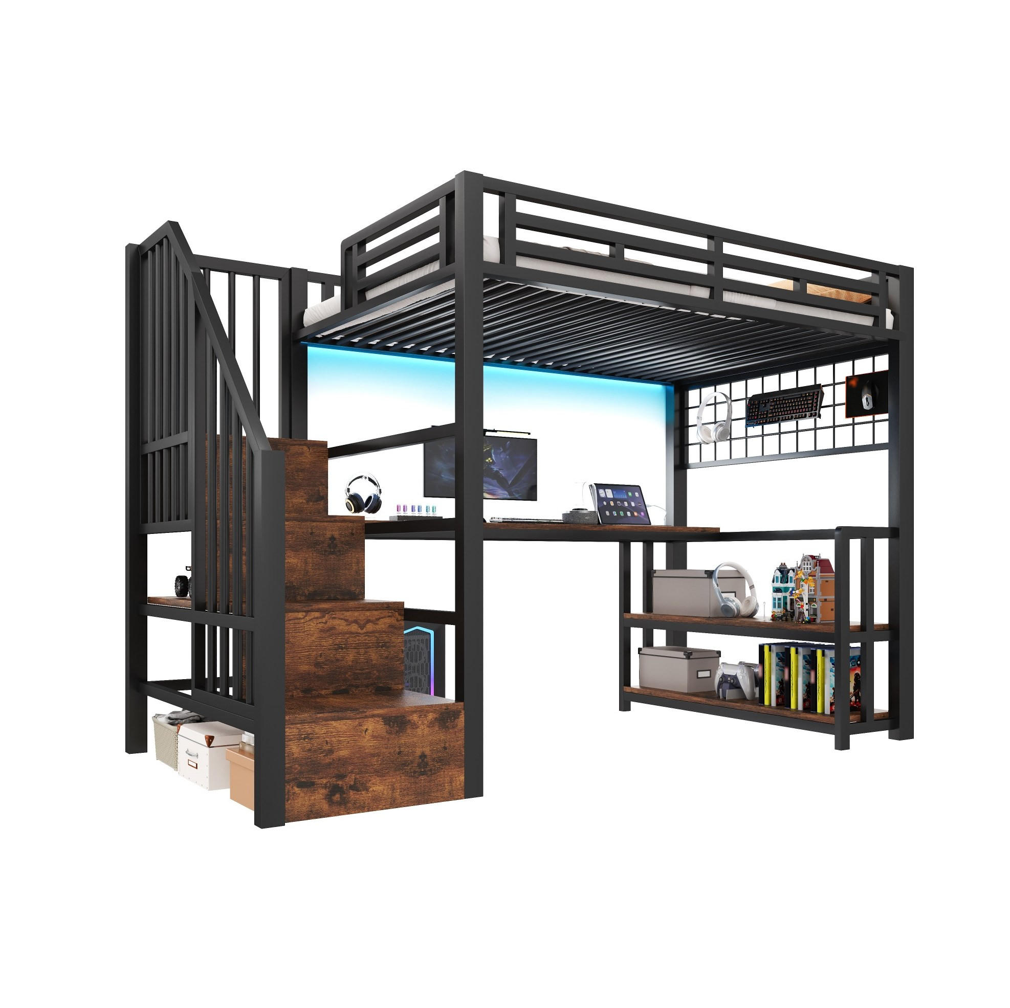 HOCHBETT 90/200 cm Schwarz aus Metall mit Schreibtisch - Schwarz, Metall (90/200cm) - OKMYHOME