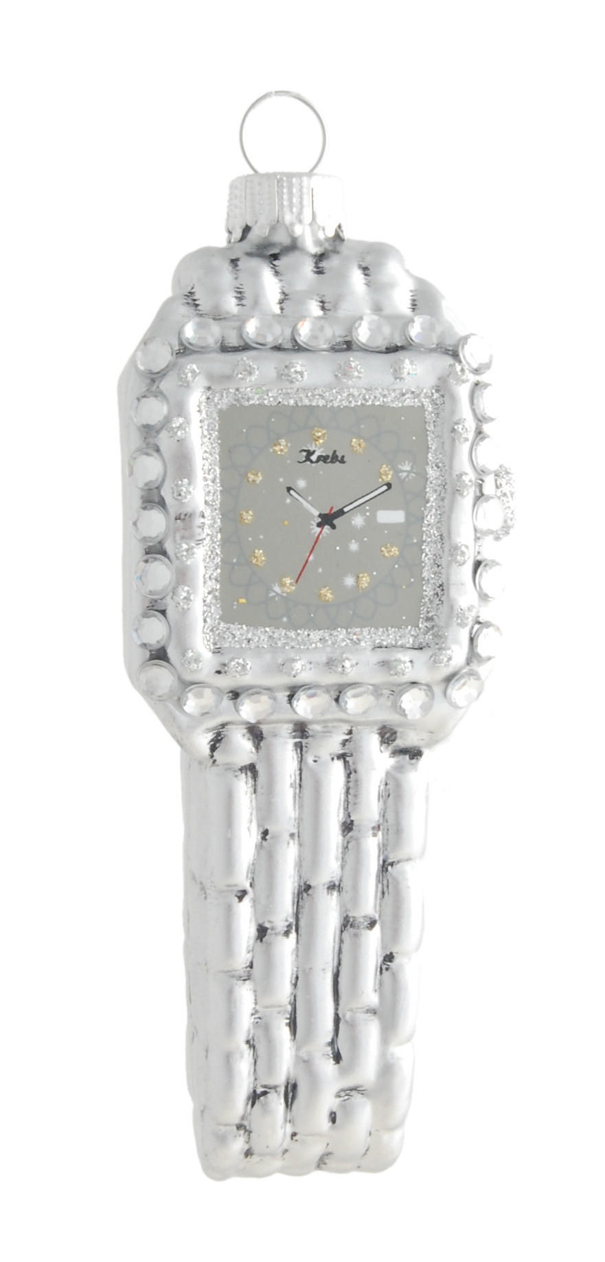 CHRISTBAUMSCHMUCK Damenuhr Silberfarbig 11cm (Glas / 1 Stk.) - Silberfarben, Glas (4/10/2cm) - Krebs Glas Lauscha