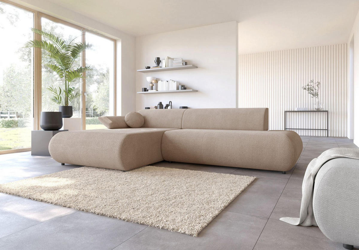 ECKSOFA Armone Beige Chenille - Beige/Schwarz, Kunststoff/Textil (286/173.5cm) - Selsey
