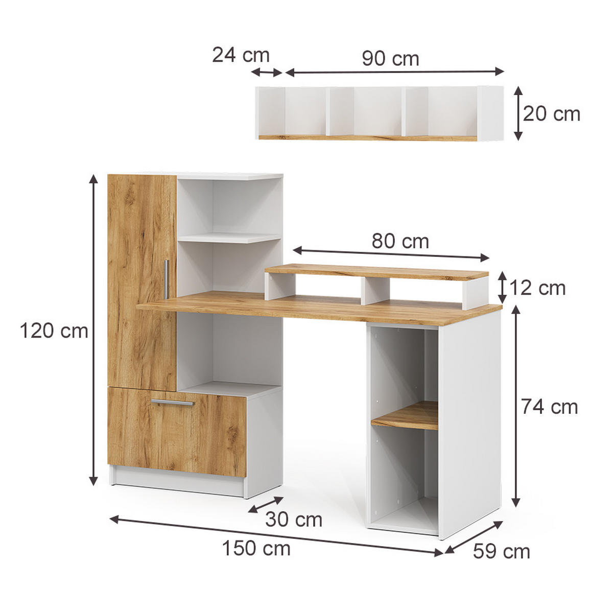 PÍSACÍ STÔL Tomy, biely/Dub Goldkraft, 150 x 59 cm Sada 4 ks - biela/dub medový, kompozitné drevo (59/150/120cm) - Vicco