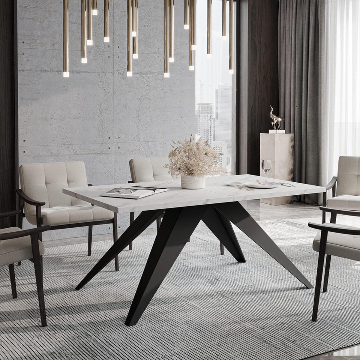 AUSZIEHTISCH XANDRO 140/80/76 cm mit Metallgestell, Schwarz / Bianco - Perlmutt/Schwarz, Holzwerkstoff/Metall (80/140/76cm) - Idohome