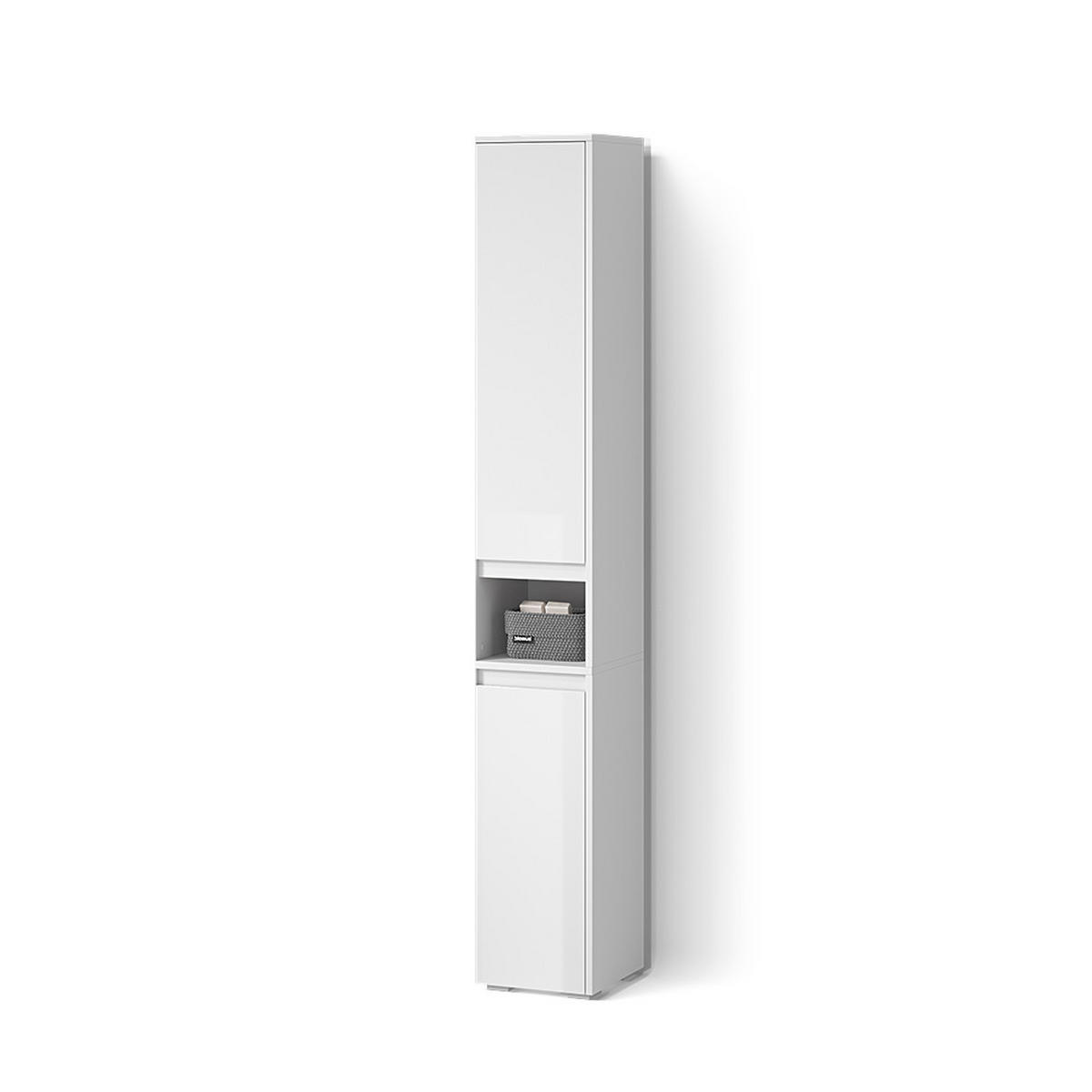 BADSCHRANK Savuto Weiß 30.2 x 191.5 cm mit Türen und offenem Fach - Weiß, Holzwerkstoff (30.2/191.5/30cm) - Livinity®